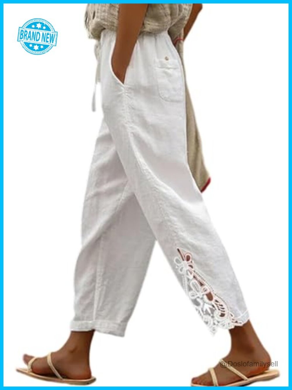 Women Casual Elastic Waist Wide Leg Palazzo Pants with Pockets